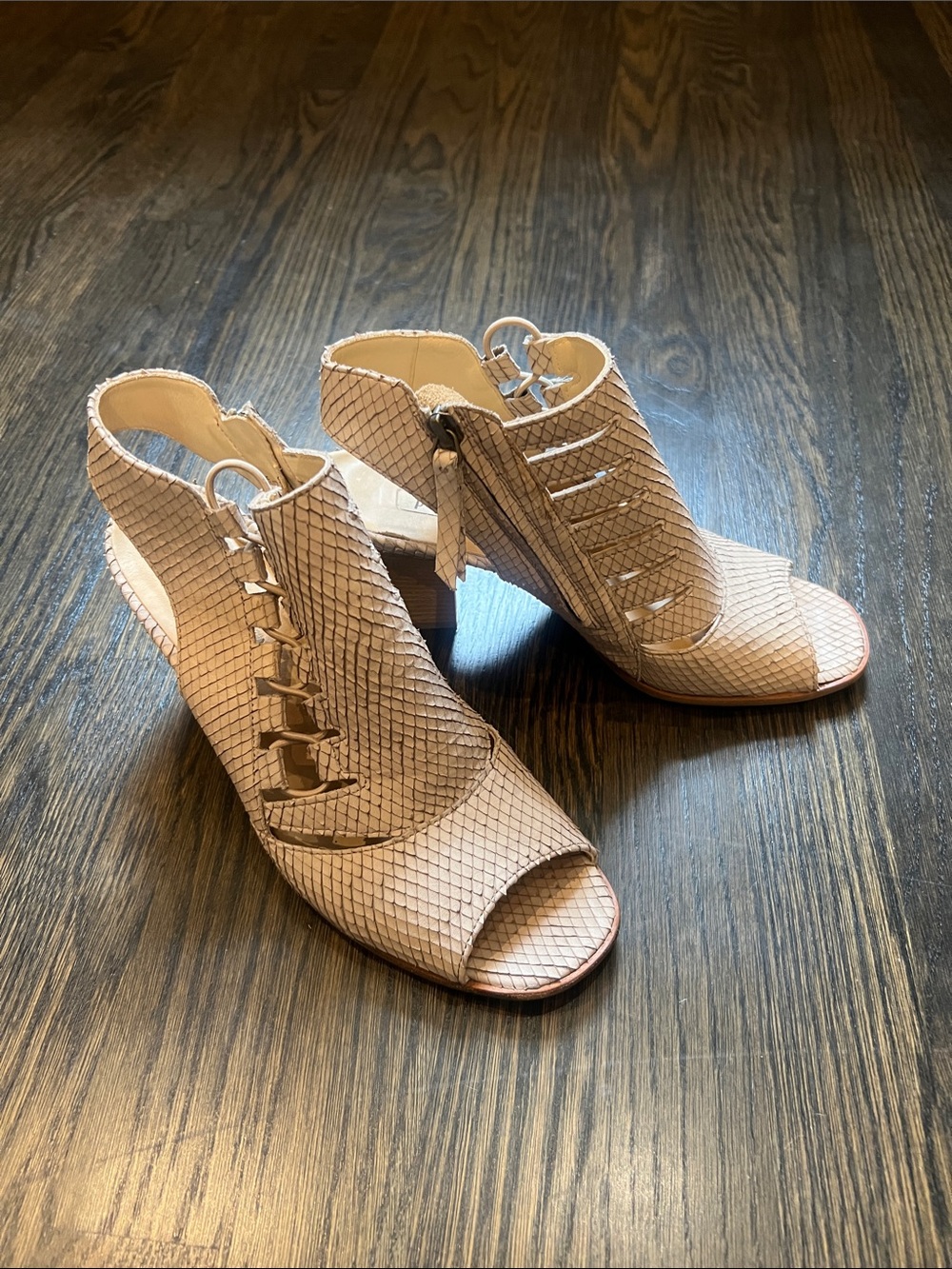 Paul Green Women’s Beige Tan Taupe Open-Toe Lace-Up Block Heel Sandals | 10